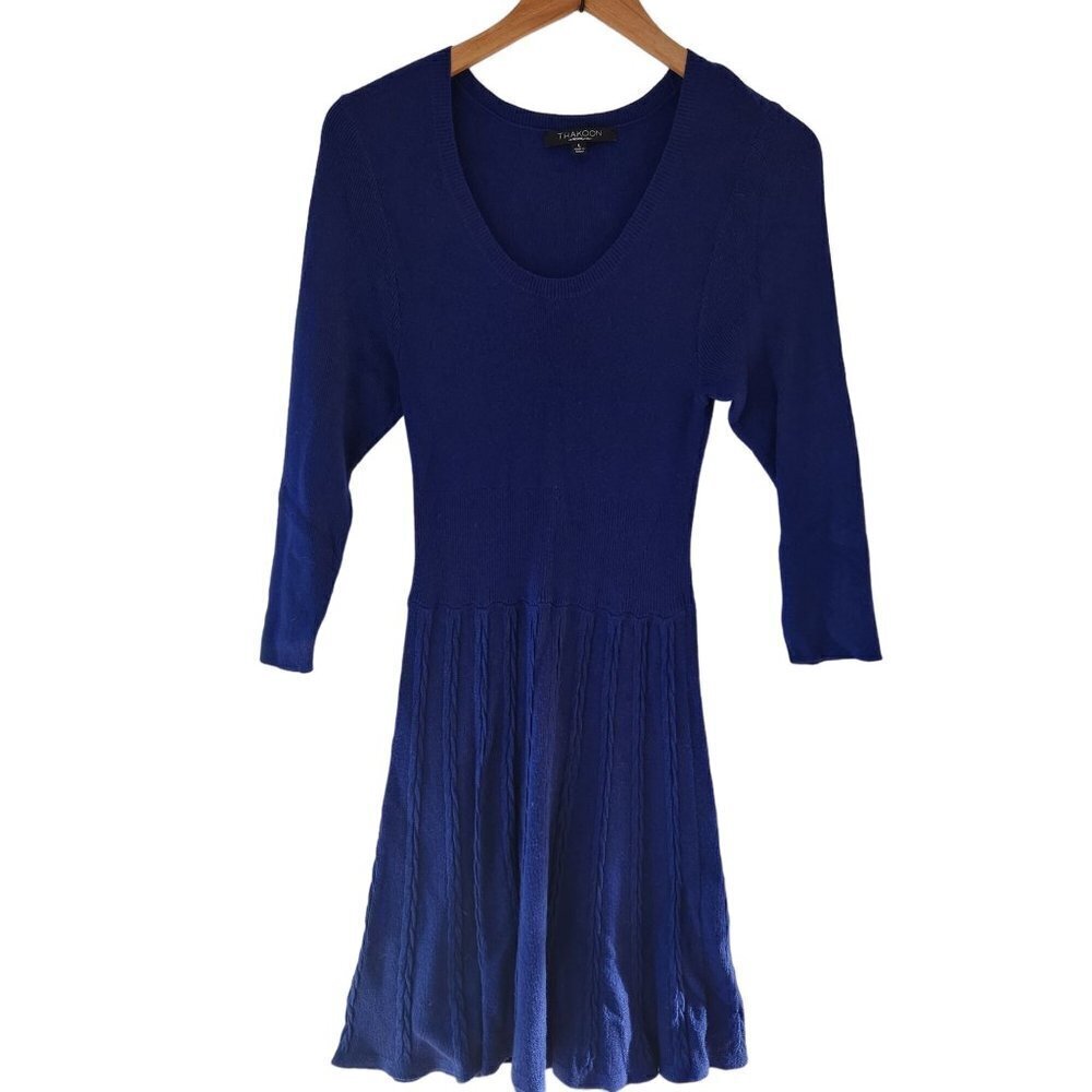 Thakoon Design Nation Blue Fit and Flare Knit Sweater Dress Women's L